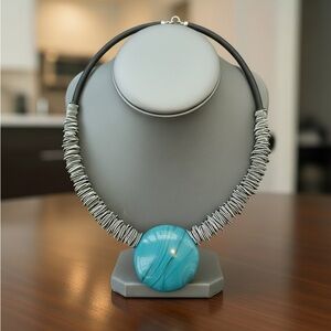 Teal and Silver Statement Necklace